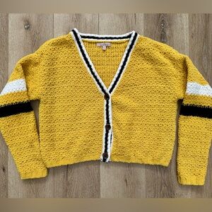 Yellow Knitted V-Neck Button-Up Sweater